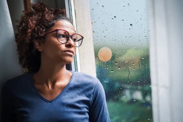 Depression woman blue shirt