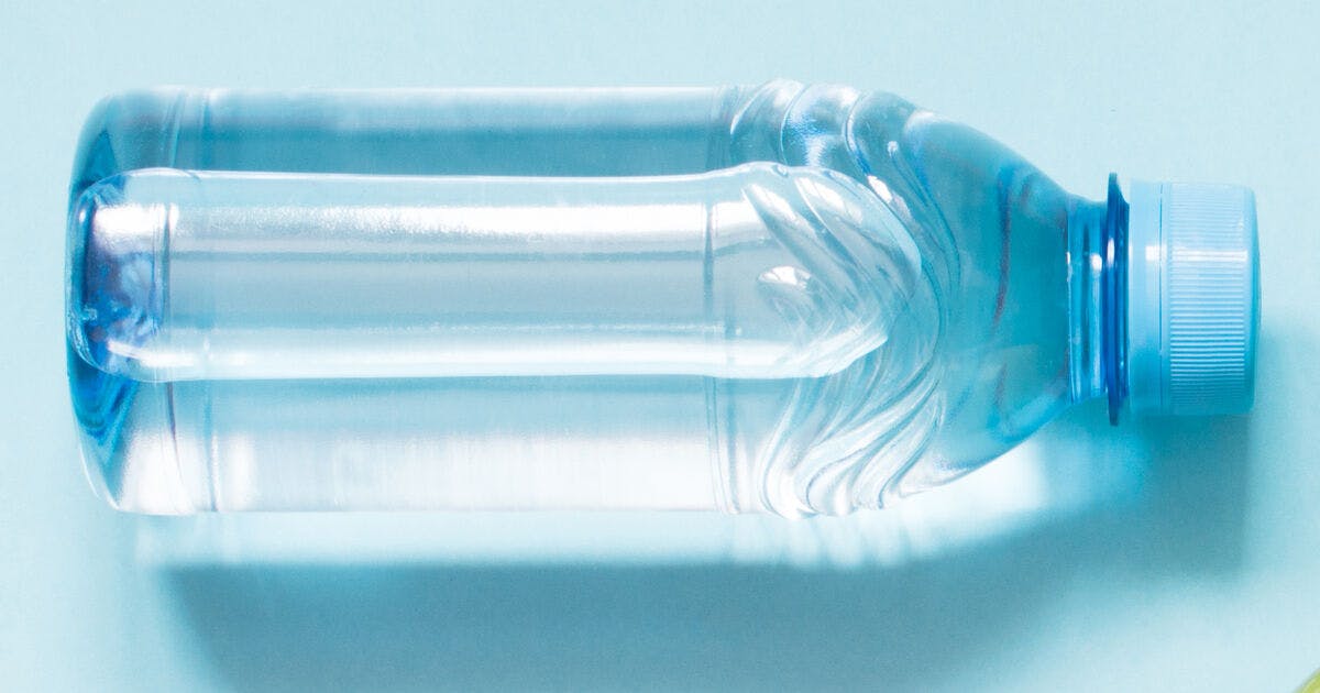 A plastic water bottle.