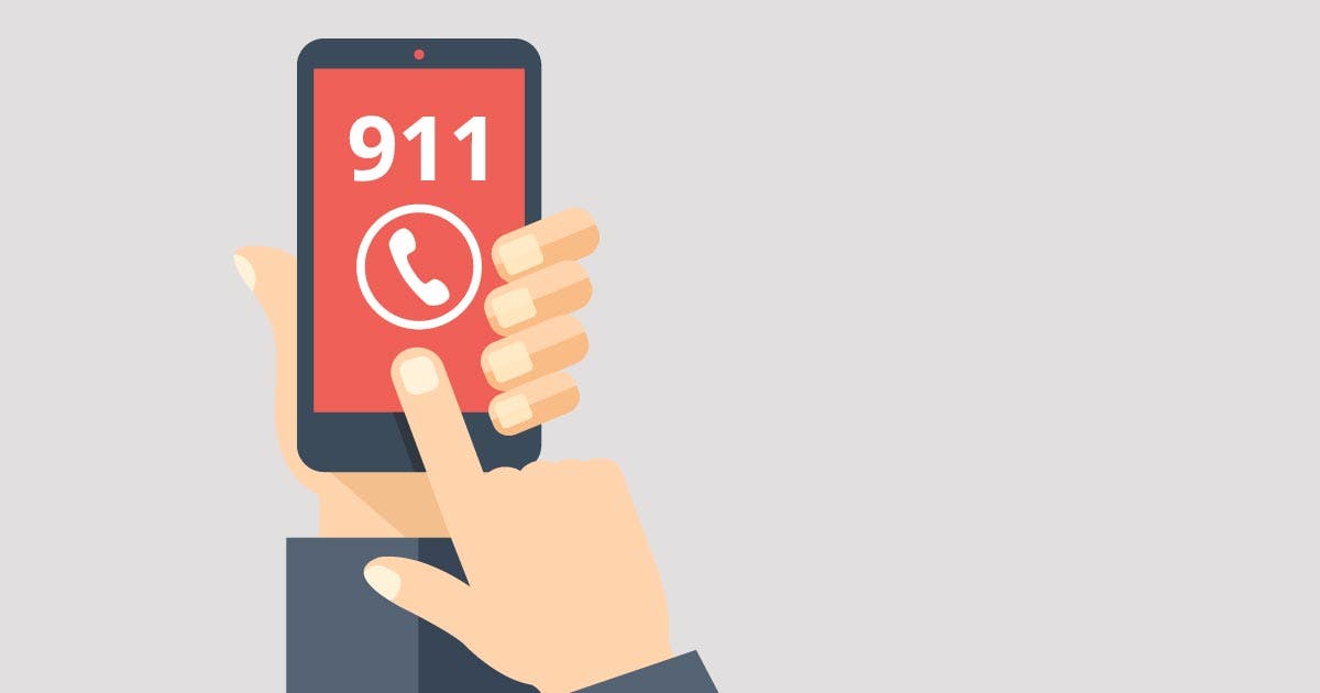 An illustration of a person dialing 911 from their smartphone.