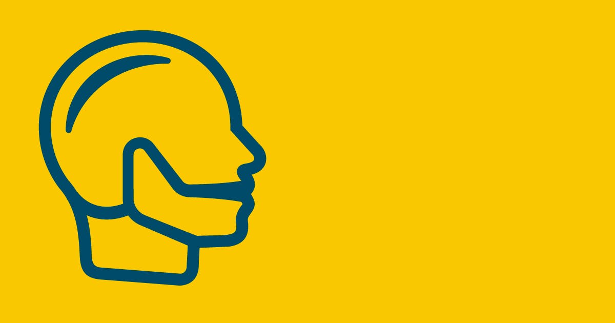  A bright yellow and blue illustration of a person's head in profile, with emphasis on the lower jaw.