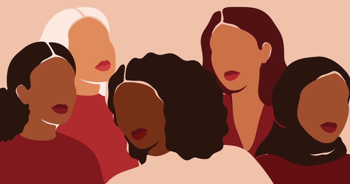 Silhouettes of five women. Illustration.