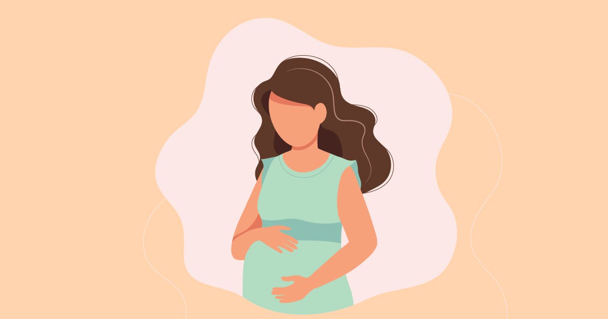 Illustration of a pregnant woman with her hands on her belly.