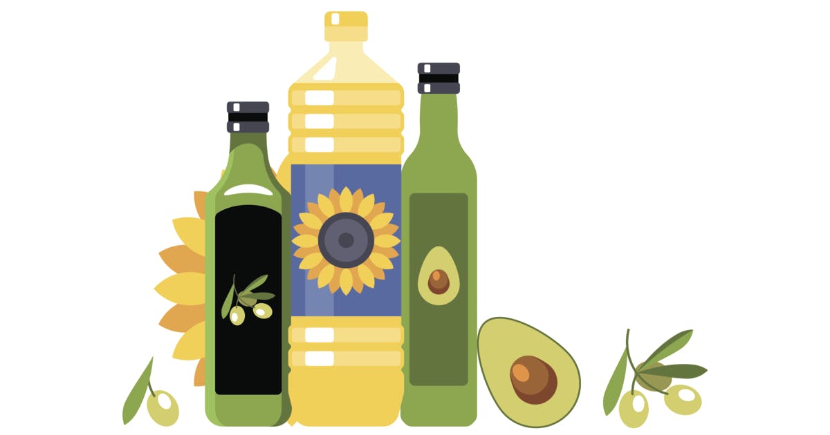 Healthy oils and an avocado.