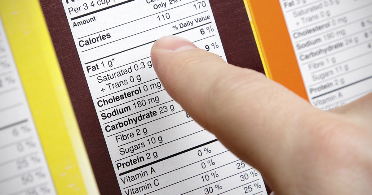 Close-up of a nutrition facts label.