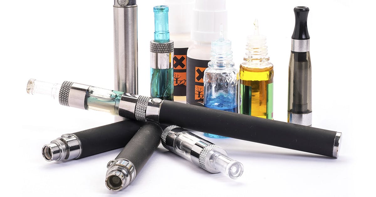 An assortment of vaping devices and liquids