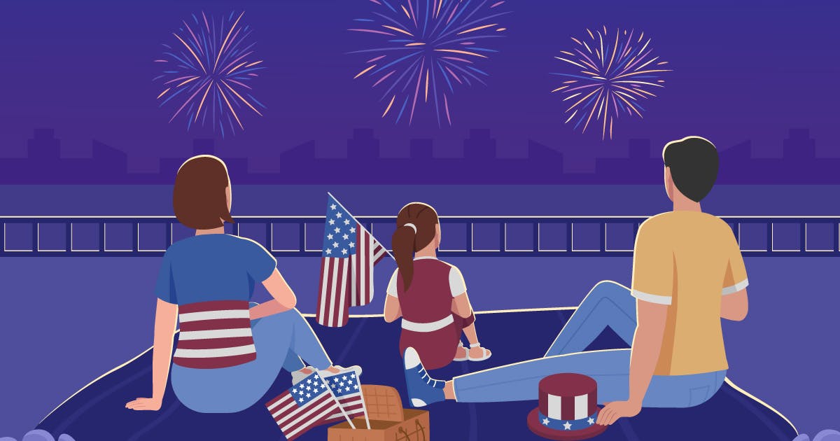 Illustration of a family watching fireworks.